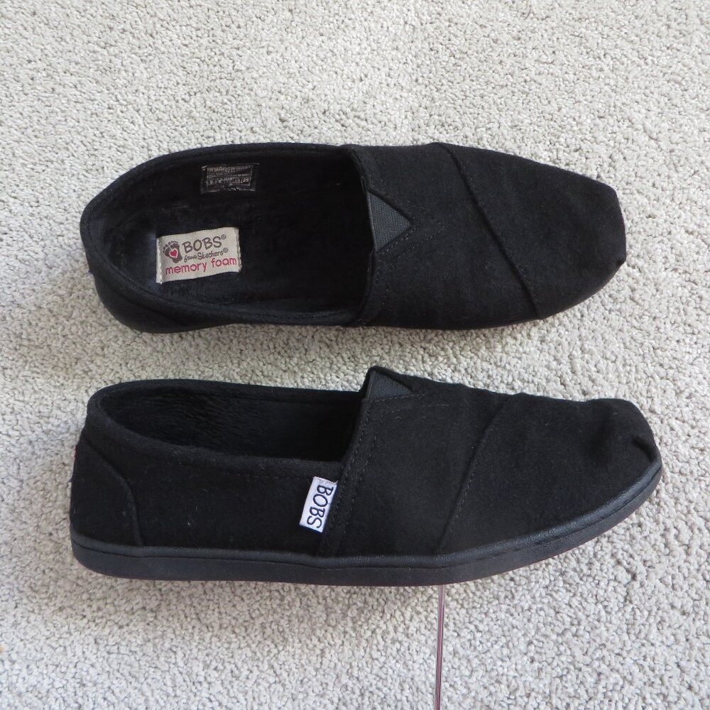 Bobs From Skechers Womens Flat Shoes Size 9 Memory Foam Wool Slip-On Black 34145